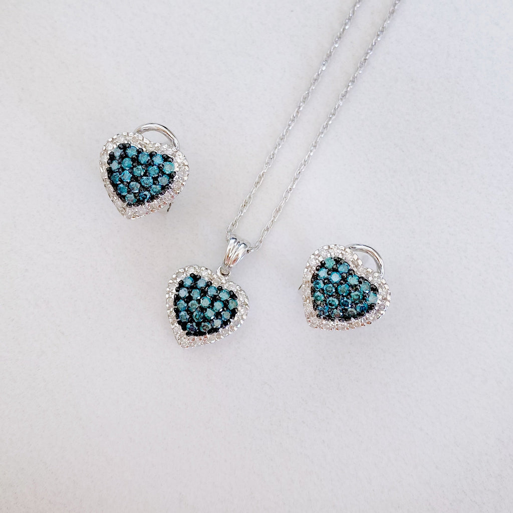 Blue Diamond Heart Earrings