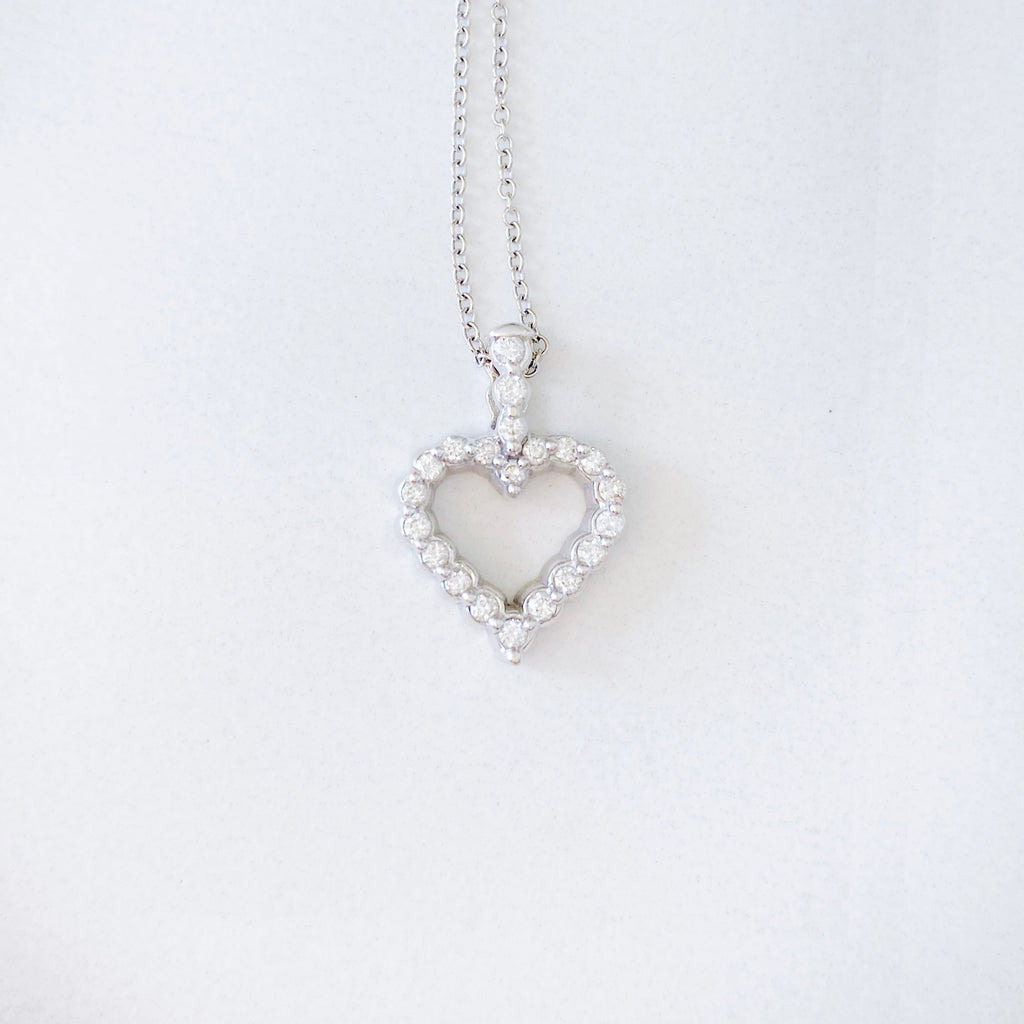 RAQIE Jewelry + Accessories Vintage and Estate Fine Jewelry 18k White Gold Diamond Heart Charm Necklace