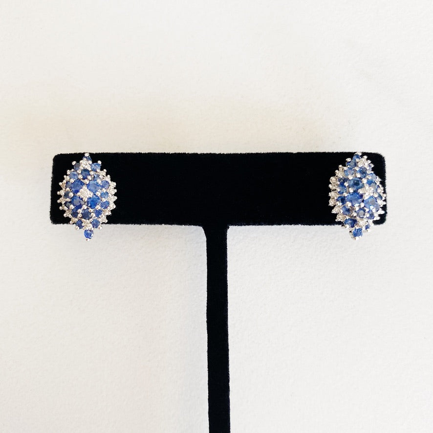 RAQIE Jewelry & Accessories Sapphire Diamond Marquis Cluster 14k Gold Earrings