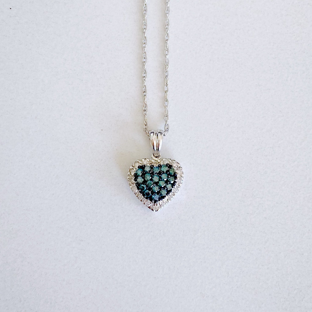 Blue Diamond Heart Charm Necklace